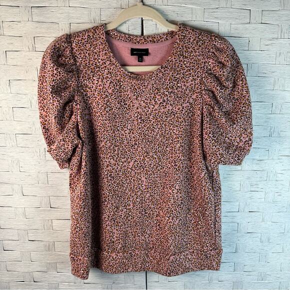 Who What Wear Pink Leopard Print Top Jersey knit animal print balloon sleeves - Picture 1 of 8